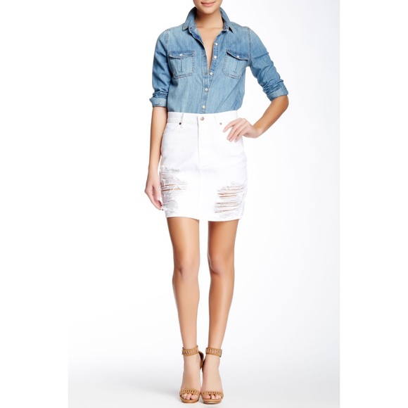 pistola Dresses & Skirts - Pistola Siren Distressed White Jean Skirt 28 NWOT